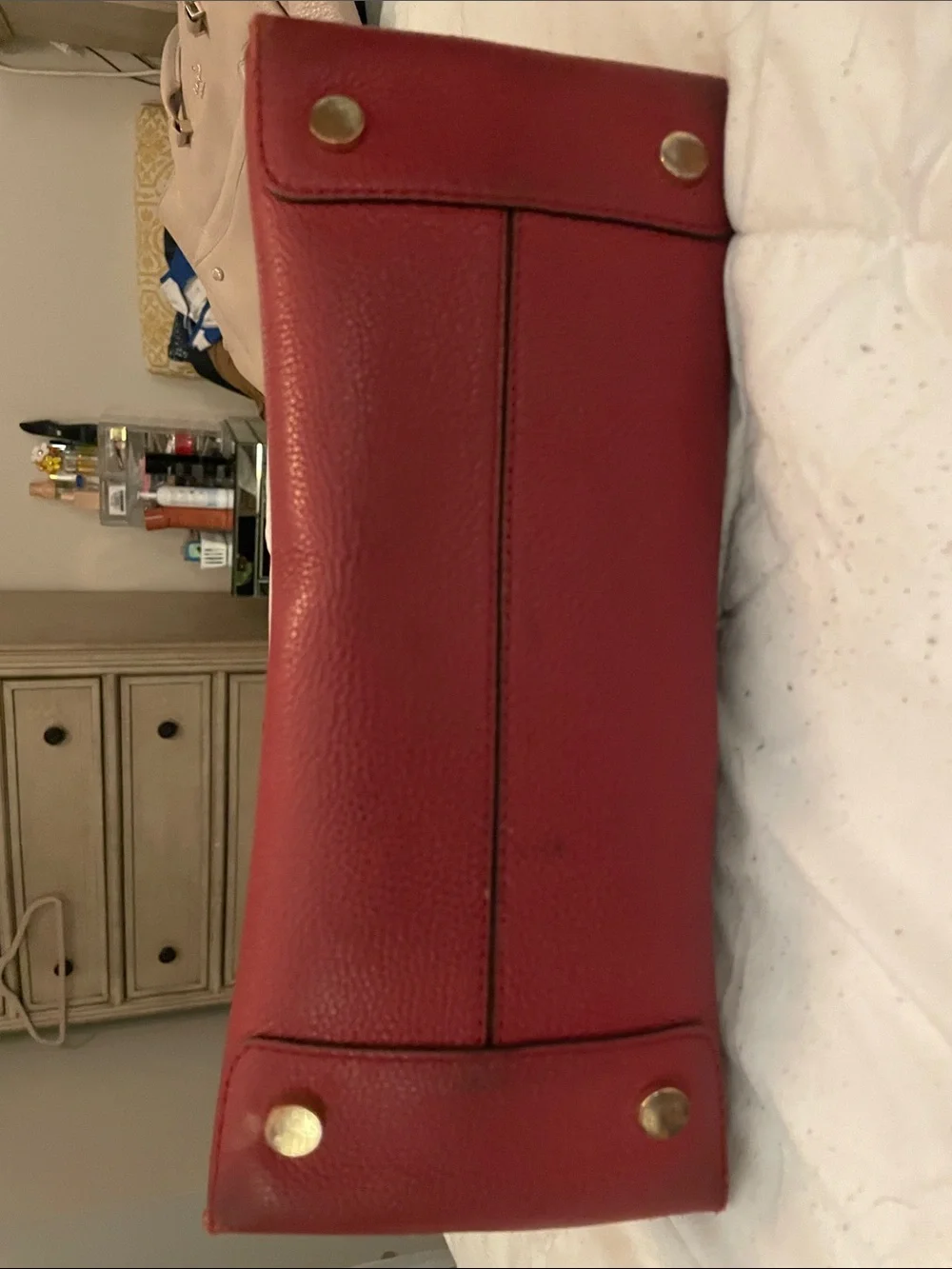 Michael Kors Cherry Red Leather Satchel with Gold-Tone Hardware